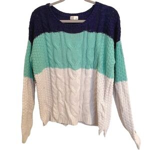 SO CHUNKY KNIT SWEATER SIZE XLARGE COLOR BLOCK CABLE BASKET KNIT COMBO